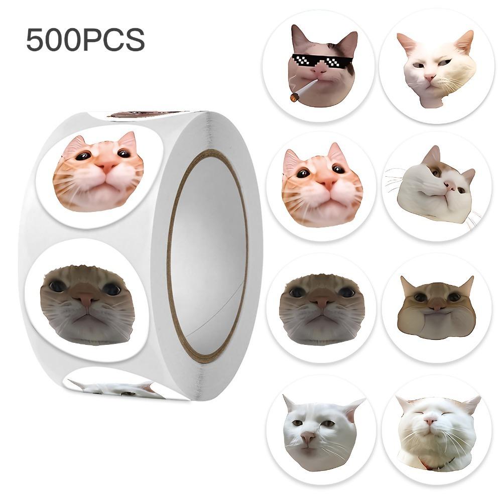 500pcs Cat Emoticon Pack Round Sealing Stickers, Suitable for Stationery Stickers, Gifts, Teachers, Parents Learning Rewards