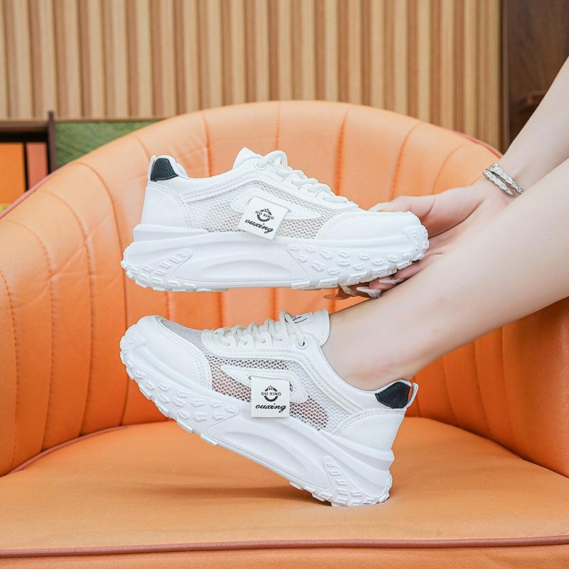 Mesh-Plateau Weiße Schuhe Damen Neu Frühling und Sommer Dad-Schuhe Damen Atmungsaktiv Vielseitig Lässige Sportschuhe