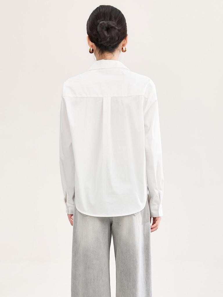 Women's Early Spring Loose Casual Lace Cotton Shirt with Bamboo Joint Design