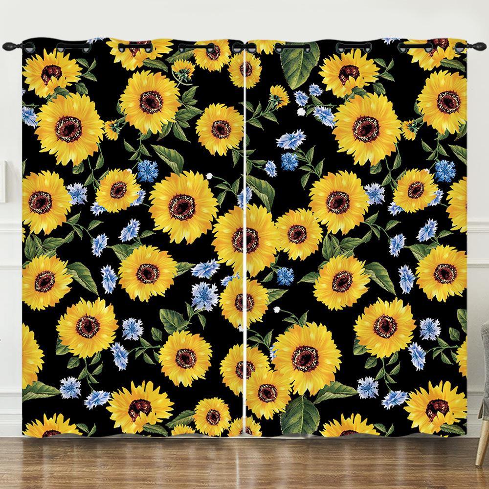 Flower Series Sunflower Digital Printing Curtain Blackout And Punching