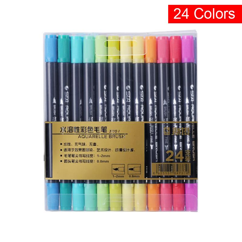 Buy Dual Brush Water Based Art Marker Pens with Fineliner Tip 12 24 36