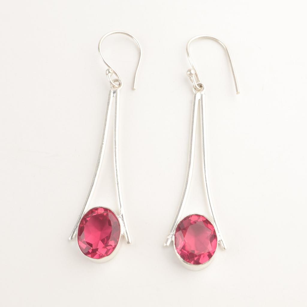 Oval Pink Tourmaline Gemstone 925 Sterling Silver Drop Dangle Earrings Jewelry EE-136-15
