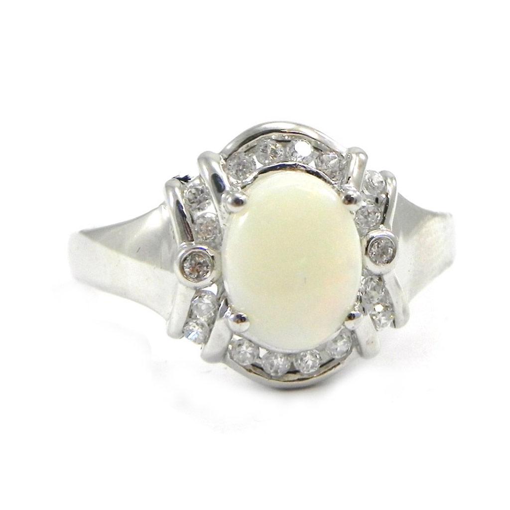 Inel de argint 'Goddess Opal' Argint alb (rodiu) - 14x12 mm