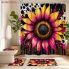 4Pcs Sunflower Art Shower Curtain Set with Non-Slip Bath Mat, Toilet Lid Cover, Contour Rug & 12 Hooks, Bathroom Decor