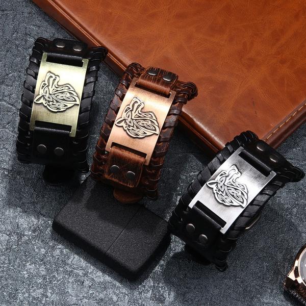 Viking Genuine Leather Bracelet Punk Leather Bracelet Nordic Leather Wristband