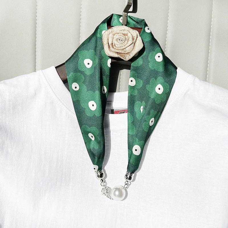 1Pc Cloth Accessories Versatile Patterned Texture Pearl Fashion Neck Protection Scarf Magnetic Silk Scarf