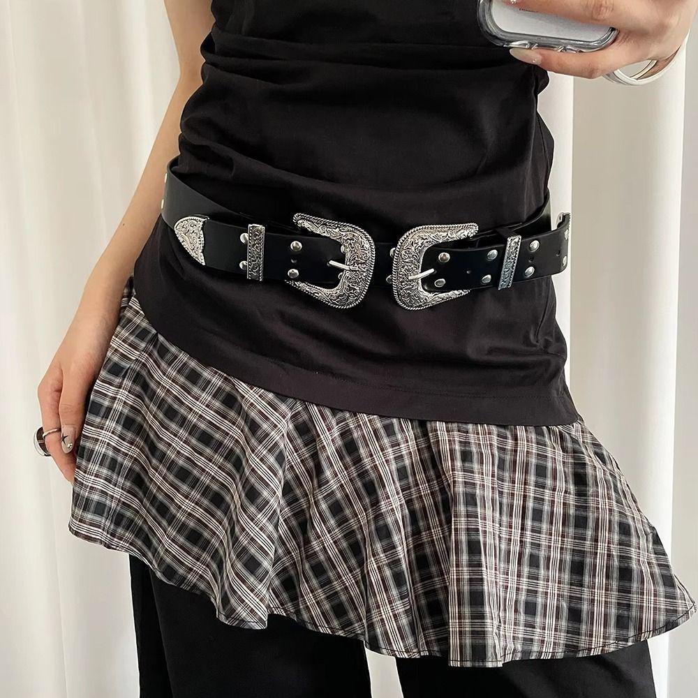 Vintage Women's Rivet Belt Y2k Dress Jeans Belt Retro Leather Waist Belt  Spicy Girls