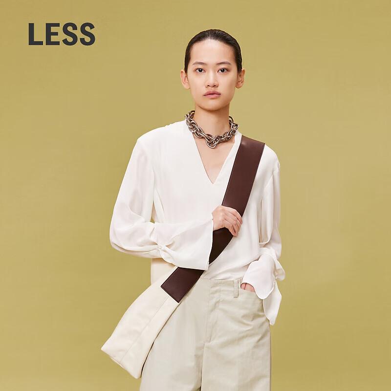 LESS 2024 Spring Silk Blend Pullover V-Neck Shirt