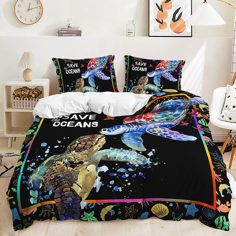Three-Piece Underwater World Sea Turtle Quilt Cover Digital Printing Kit Two-Piece Set