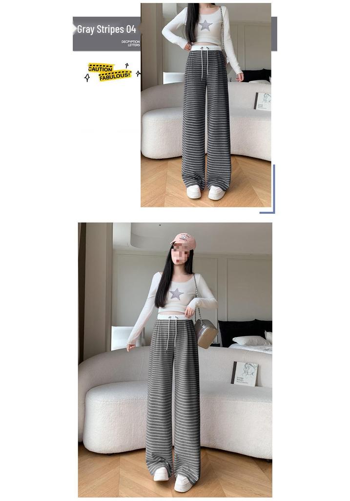 2024 Autumn Stripe Wide-Leg Maternity Pants - Loose, Floor-Length, Casual Fit
