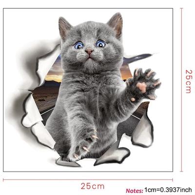 Funny Cat Wall Stickers 3D Animal Wall Decals Toilet Stickers Wall Decor Sticker