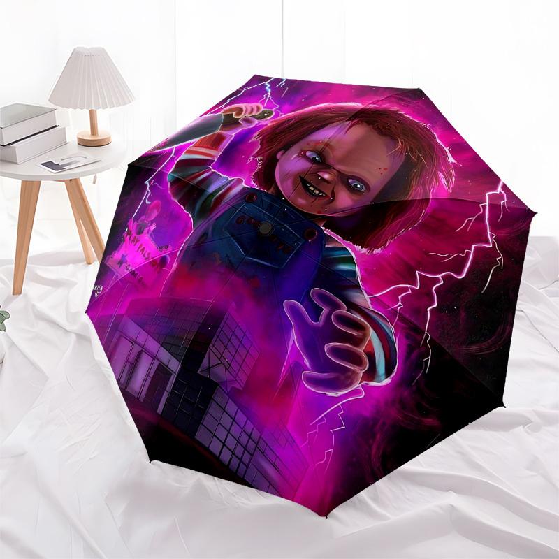 1pc Chucky Horror Doll with Knife Umbrella with Plastic Handle,Suitable for All Seasons Home Travel Outdoor UmbrellaFP016