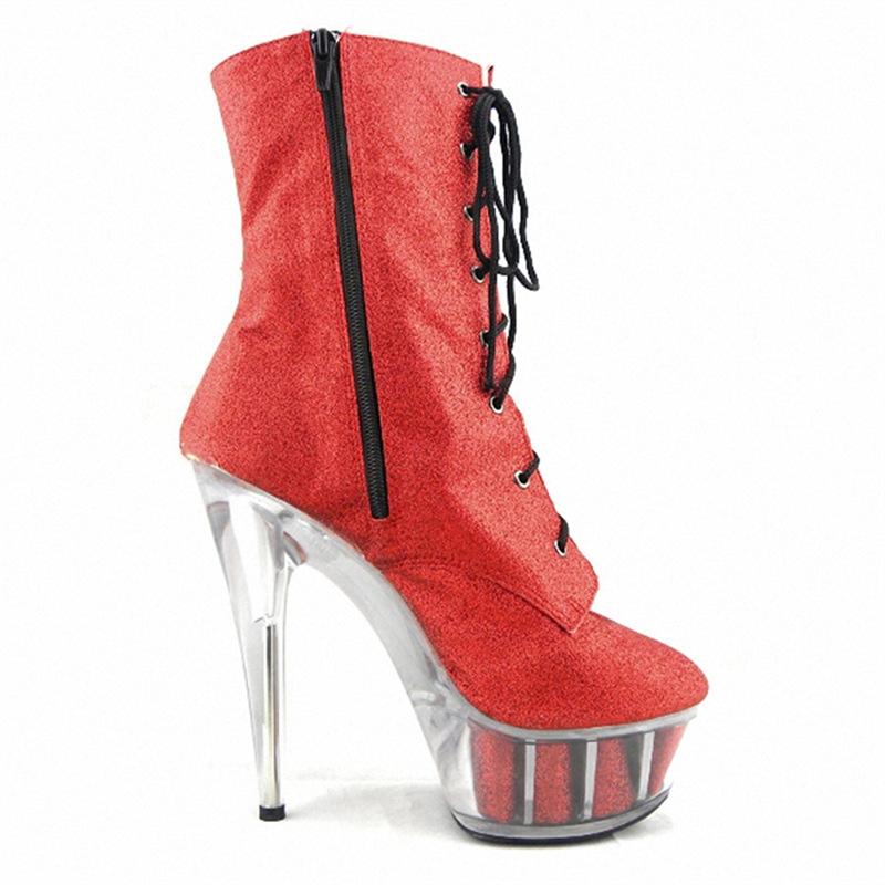 Fashion short trend long boots waterproof table super high heel transparent sole boots red stiletto women's boots 15cm