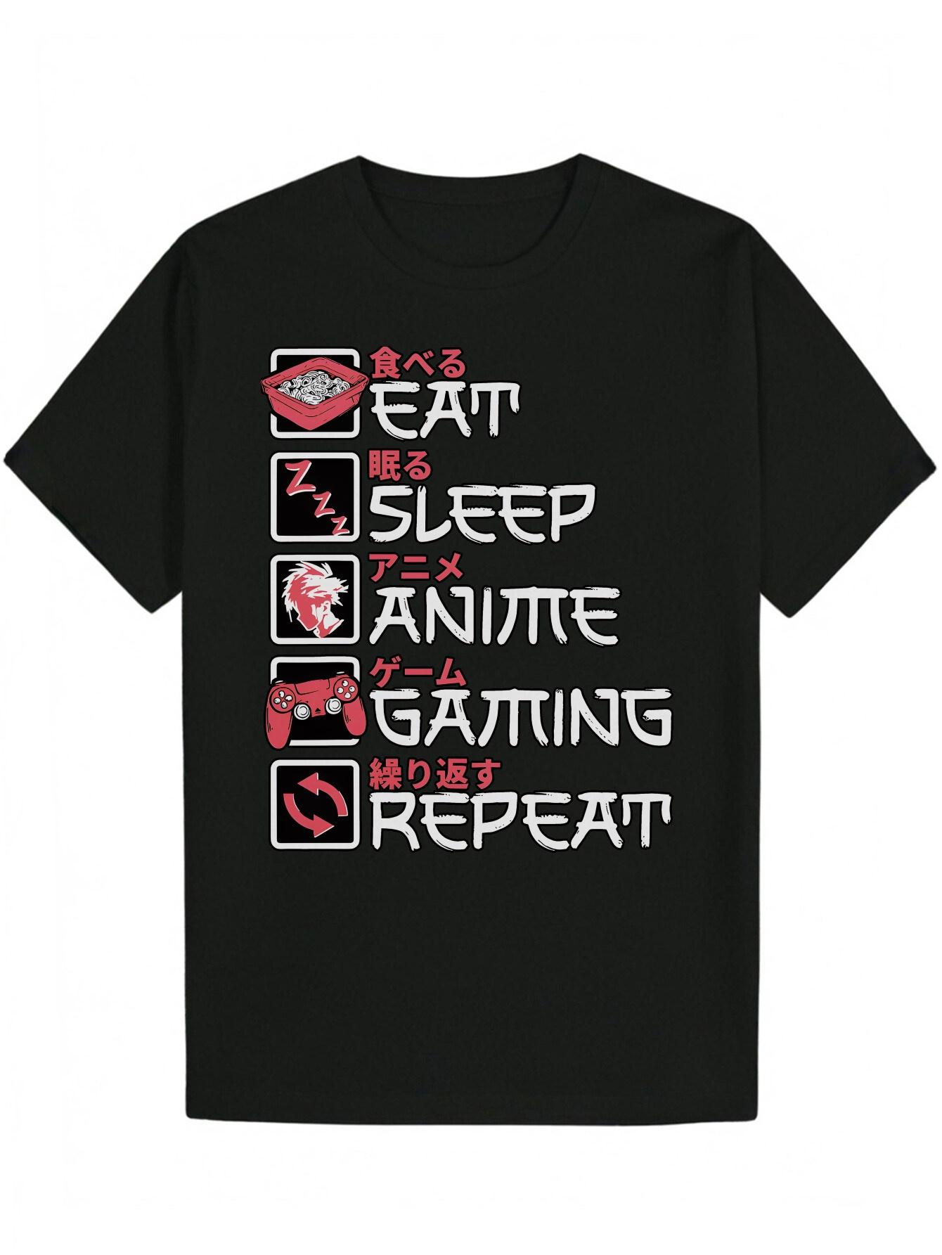 Crew Neck Polyester Graphic T-shirt - Eat M