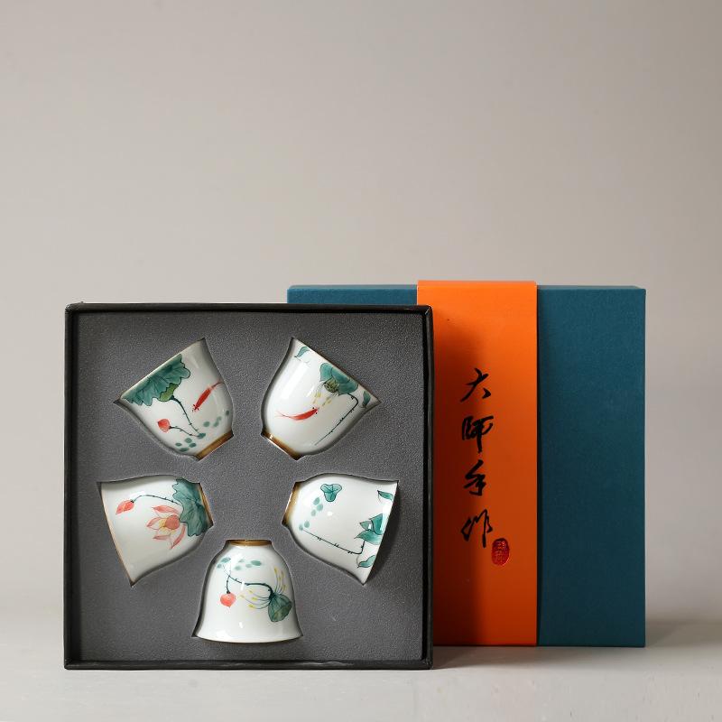 Japanese Style Kung Fu TeaCup Set Creative Household Tea Cup Master Cup Teaset Personal Water Cup Tea Ceremony Gift Box New