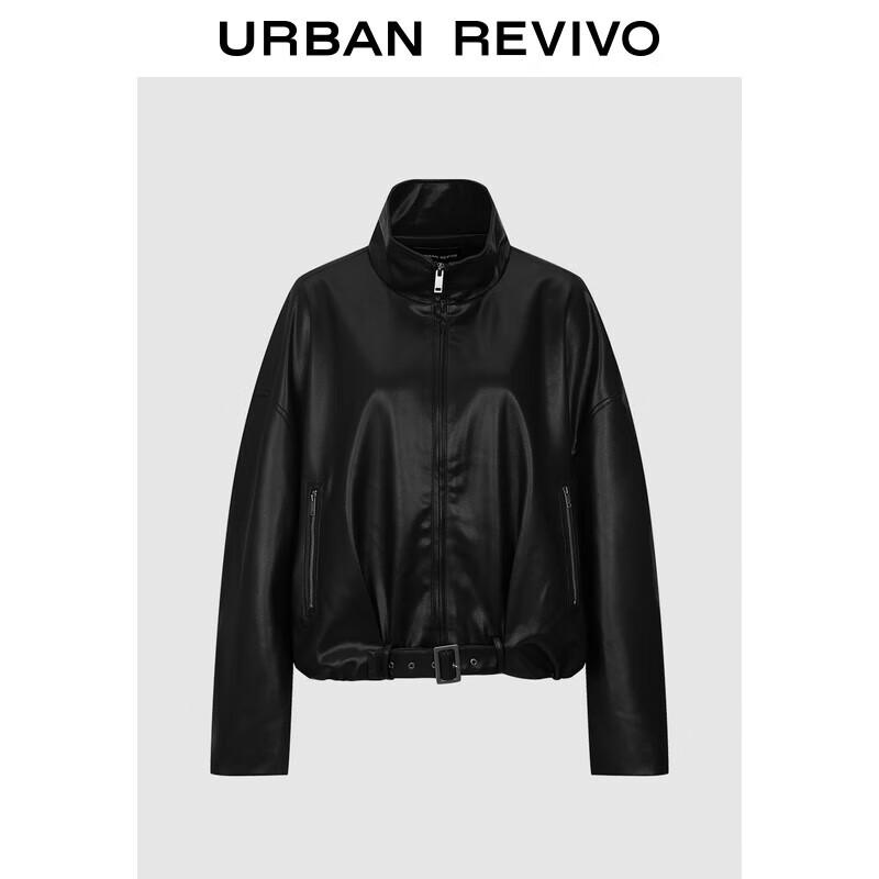 

UR2025 Women s High-Neck PU Leather Belted Jacket S