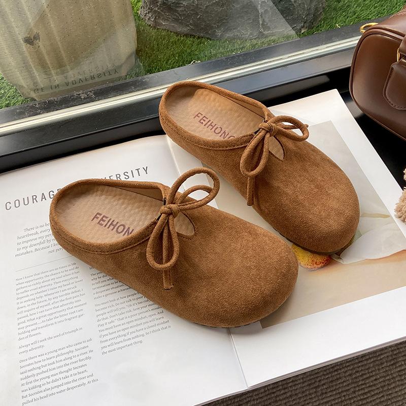 Retro Bag Head Half Slippers Women's New Spring Lazy Pedal Boken Slippers Outer Wear