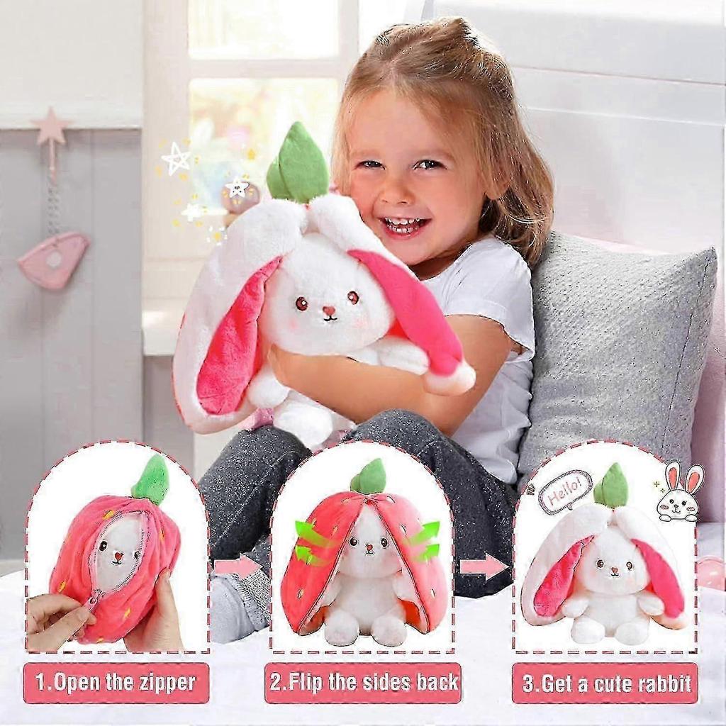 Easter Plush Bunny Toy, 25cm Strawberry Soft Plush Toy, Birthday Gift for Boys and Girls.
