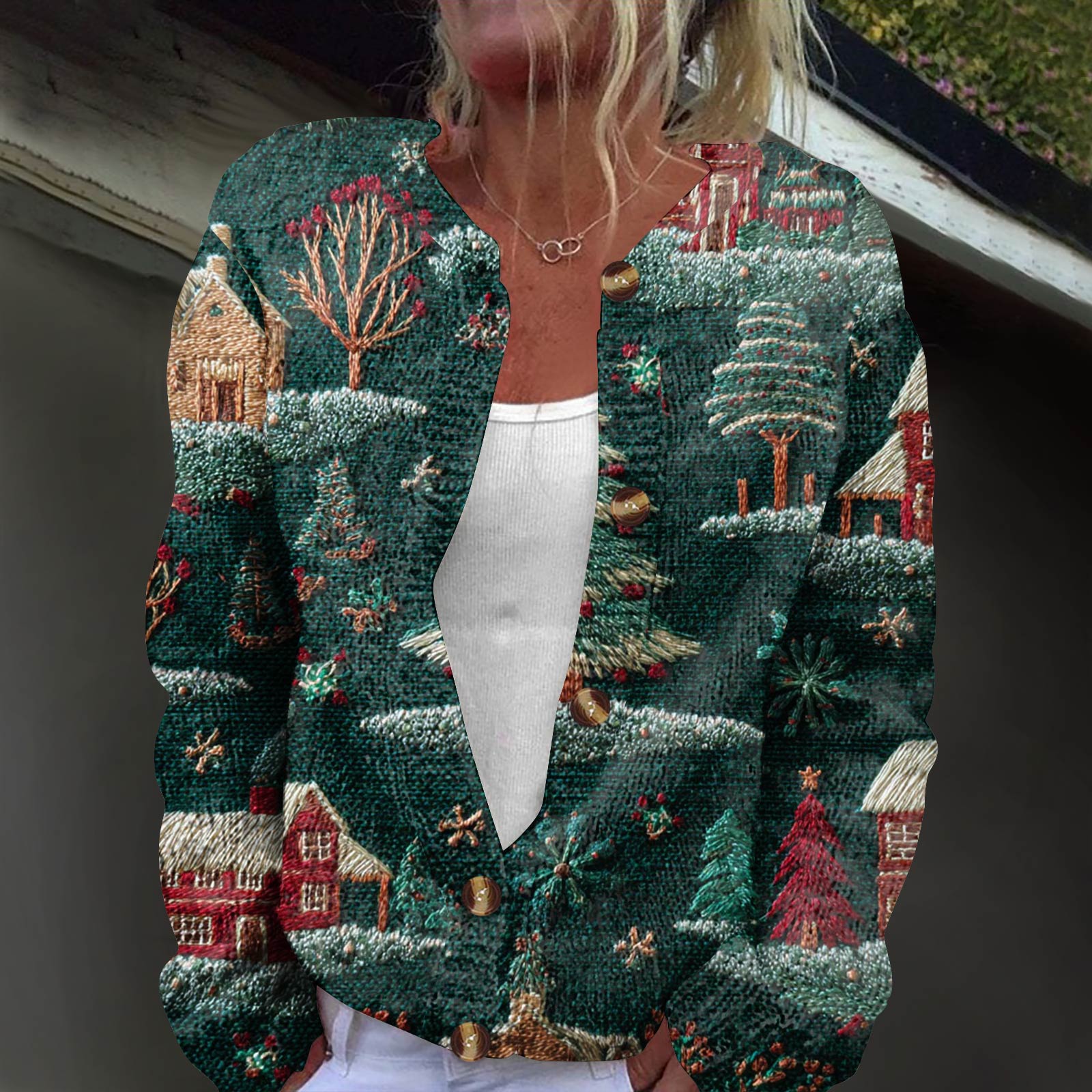 

Женская модная принтованная куртка с длинным рукавом и вязанным кардиганом на пуговицах XXXXL