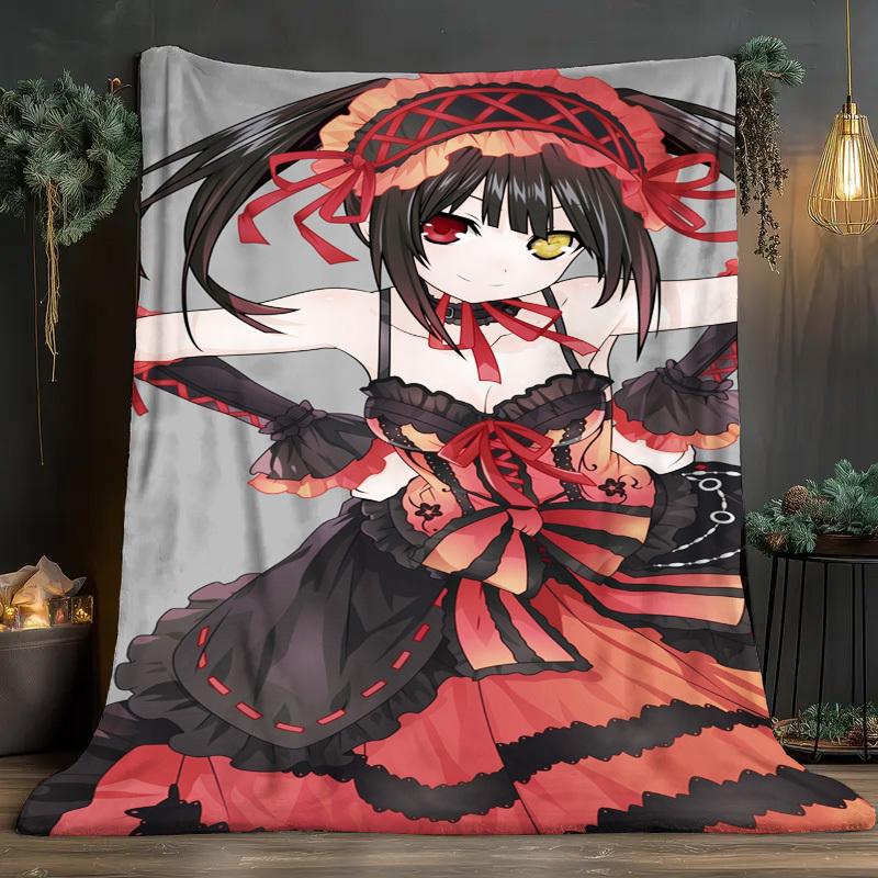 Anime Gothic Red Dress Pattern Flannel Printed Blanket Suitable for All Seasons Suitable for Living Room Office Sofa and Travel