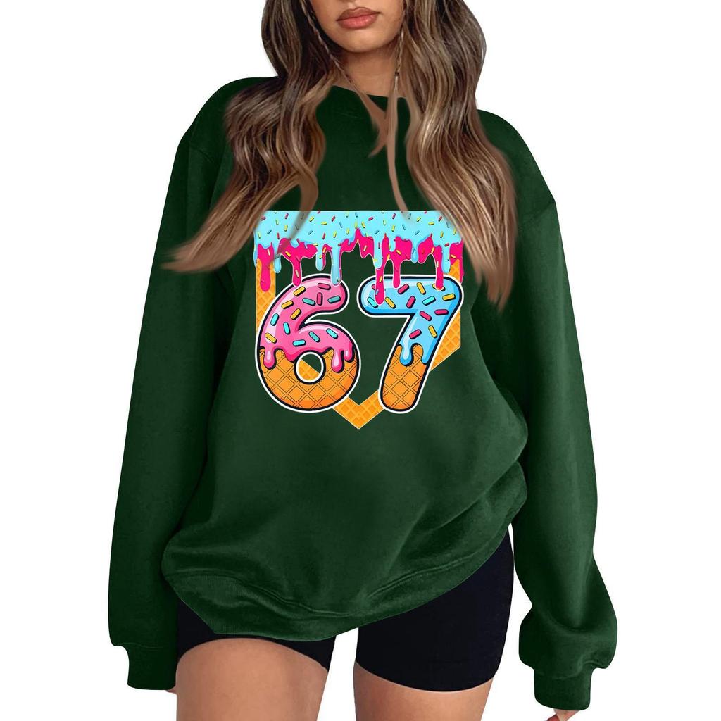 Sudadera de Mujer Casual de Moda de Manga Larga con Cuello Redondo y Estampado