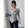 BITCED Women's Fashion Casual Solid Color Print Long Sleeve  Blouses & Shirts