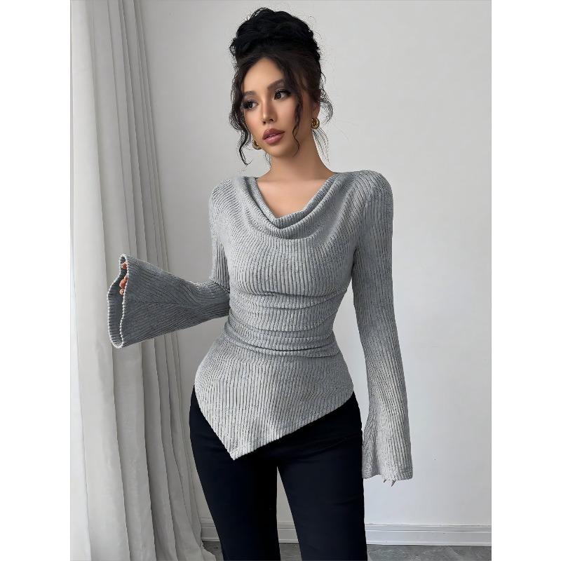 BITCED Women's Fashion Casual Solid Color Print Long Sleeve Blouses & Shirts