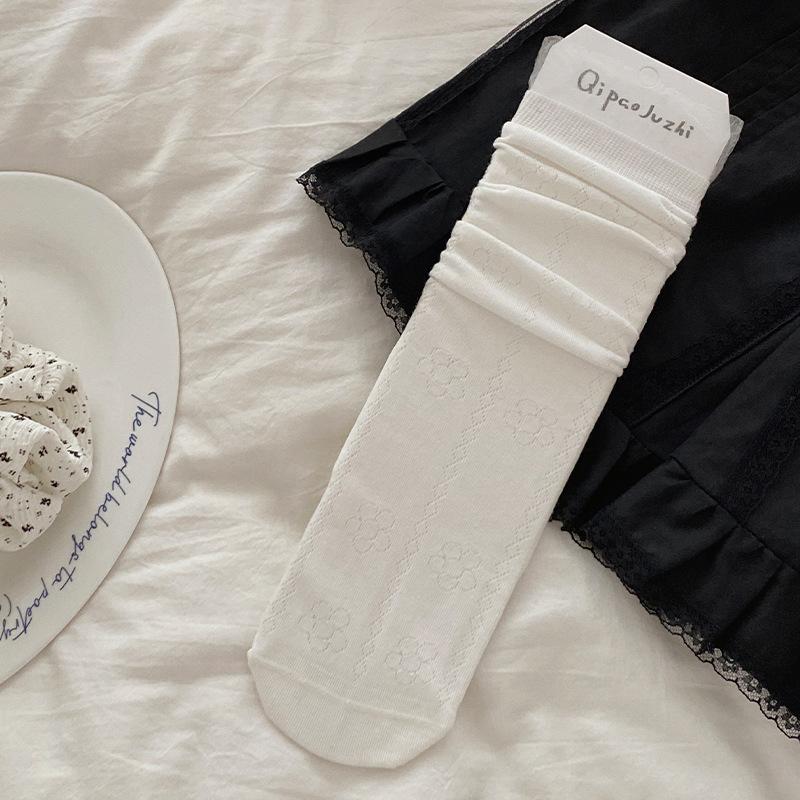 Summer Thin White Extremely Anti-Boneless Mesh Medium Tube Socks Children'S Lace Versatile Girls Pile Small White Socks