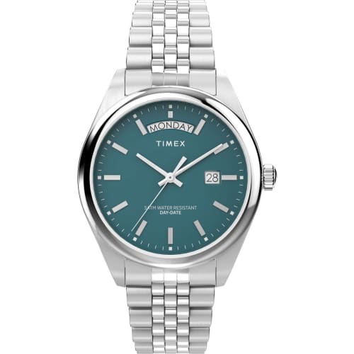 

Timex Men s Legacy 41mm Watch, Silver Tone/Green, Traditional