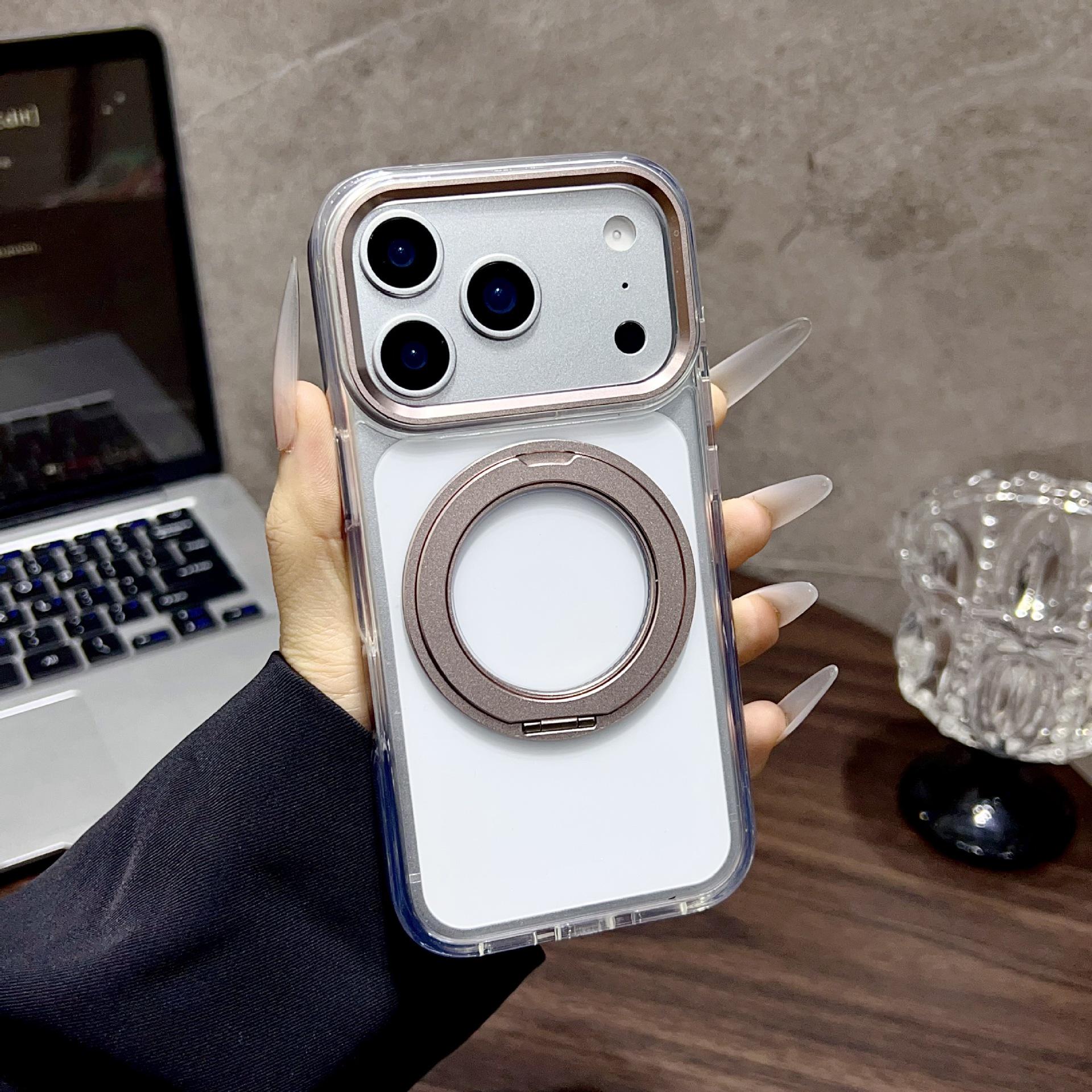 

iPhone 17 Pro Max Acrylic Case with 360° Rotating Stand & Soft Edge High Transparency 17 Pro Max рожевий