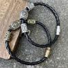 Norse Runes Beads Viking Leather Magnetic Bracelet For Men Women Adjustable Unisex Accessories
