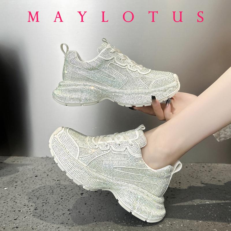 Fashion Youth Girls Chunky Crystal Sneakers Women Fashion Casual Breathable Height Increased Flat Platform Bling Bling Shoes Footwear