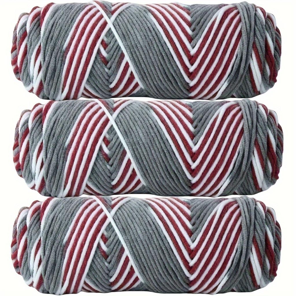Vibrant 3pcs Yarn Bundle Soft & Thick 8-Strand Acrylic for DIY Knitting and Crochet, Ideal for Hats, 10.05oz Total