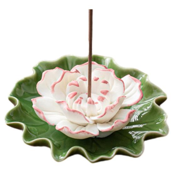 Keramik Lotus Räucherstäbchenhalter Dekoratives Seerosenblütenblatt Basis Räuchergefäß Yoga Meditation Tempel Home Office Ornament