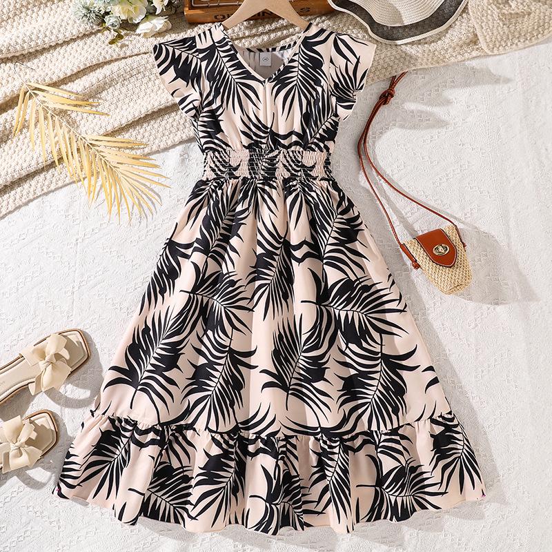 2025 Summer Girls' Fashion: Printed Flutter Sleeve Kids' Dresses In European & American Styles