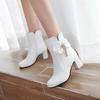 Pink White Black Chunky Heel Girls Lolita Shoes Butterfly-knot Women Winter Ankle Boots Ladies High Heels Boots Plus Size 32-43