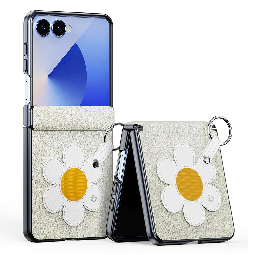 

DUX DUCIS Серия Luvy Для Samsung Galaxy Z Flip7 5G Чехол PU Кожа+PC Чехол для телефона с держателем-кольцом/ремешком Starlight Daisy