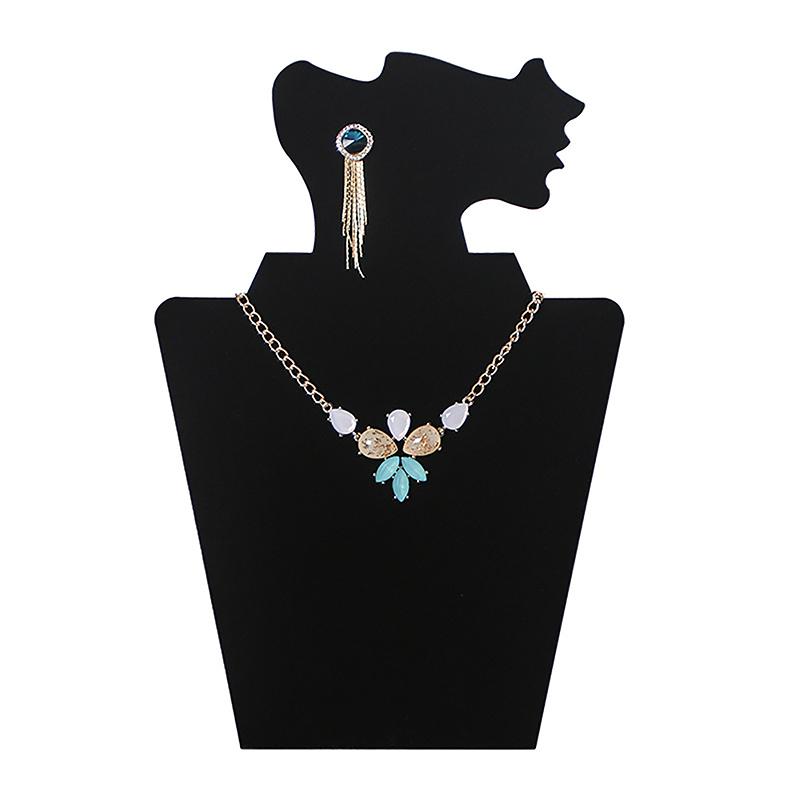 Black Velvet Lateral Face Earring Necklace Pendant Display Cardboard Stand Simple Side Face Jewelry Organizer Holder Case Rack