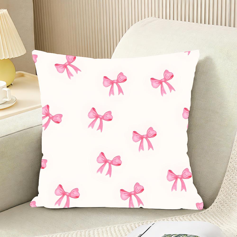 Pink Bow Cherry Cushion Cover Reversible Plush Pillow Cover For Car Sofa Bedroom Decorative Gift Pillowcase