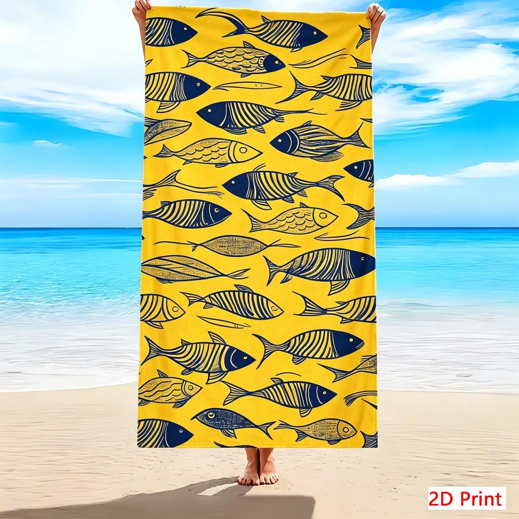 Nautical Style Microfiber Beach Towel Oversized Fish Print Quick Dry Sand Free Giant Bath Sheet Large XL Swim Towel Pool Blanket