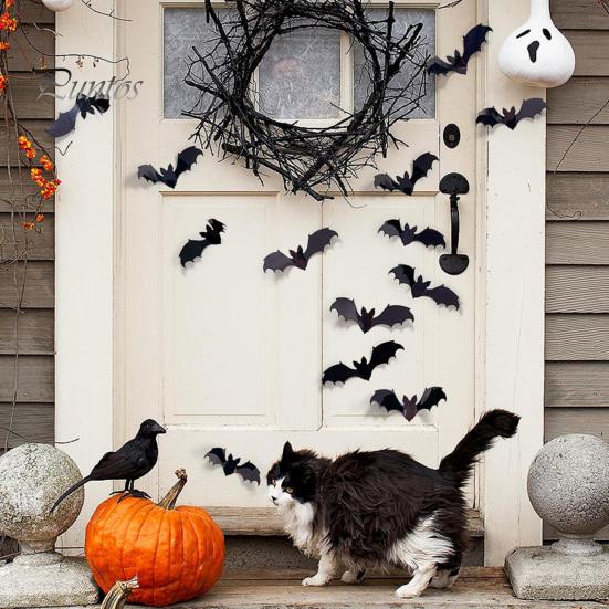Langlebige Halloween-Fledermaus-Ornamente Wandaufkleber, Selbstklebende Zimmeraufkleber, Doppellagige Gruselige Wohnkultur-Accessoires PVC-Kunst für Mysteriöse