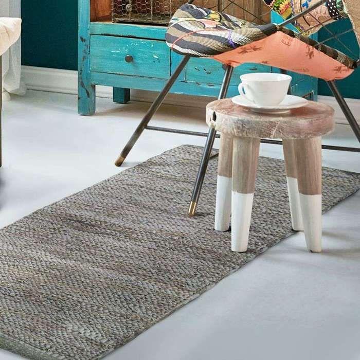 Tapis salon en cuir tressé gris taupe 60x120