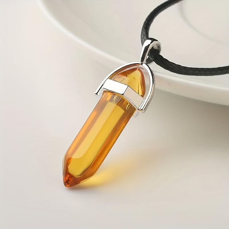 Hexagonal Crystal Pendant Necklace for Men and Women - Wishing Stone Jewelry Gift Transparent Hexagonal Pillar Necklace жёлтый/прозрачный