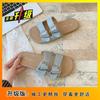 2025 summer double-breasted slippers women's flat-bottomed versatile casual outer wear lazy Boken one-word cool slippers explosion