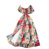 French Style Retro Print Tea Dress Women's Summer Gentle Waist Slim Looking Temperamental Fairy Ruffles Chiffon Dress