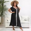 Plus Size Hand-Crocheted Color Block Deep V Slit Beach Cover-Up Dress
