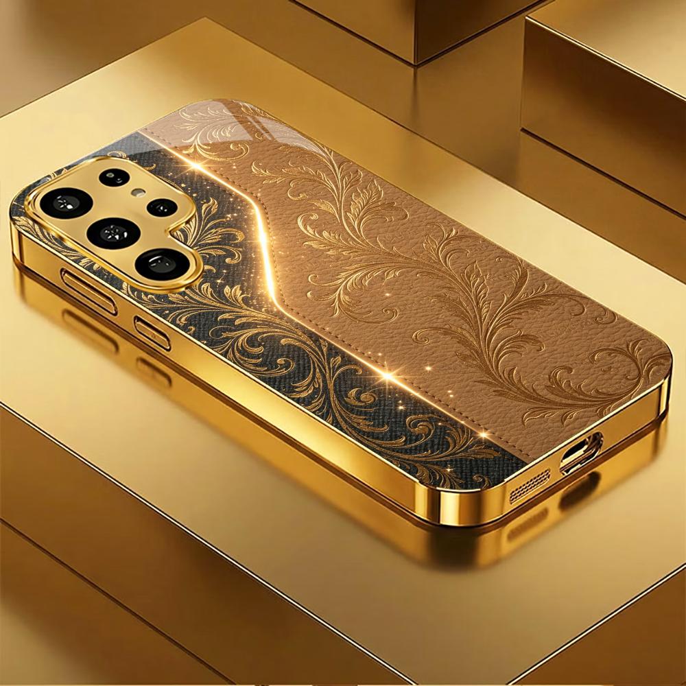 Brown Black Splice Flora phone case s26 ultra case s25 ultra case glass for Samsung Galaxy S26 S25 S24 S23 S22 FE Ultra Plus GalaxyS25