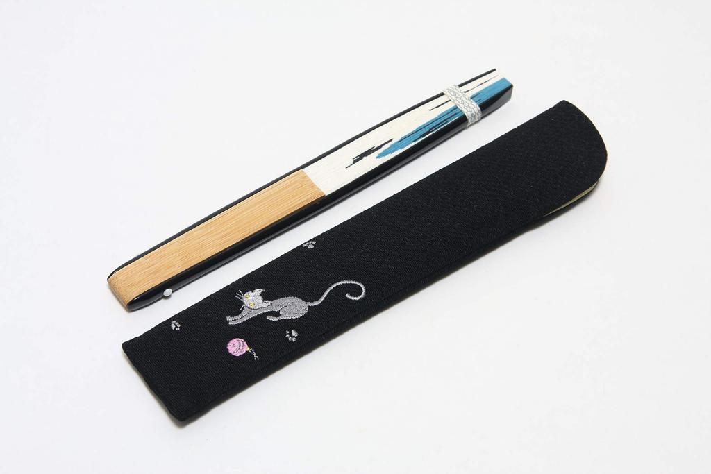 Folding Fan with Fan Gift Box Made In Japan [Hasegawa] Women's Case, Included, (Black Cat)