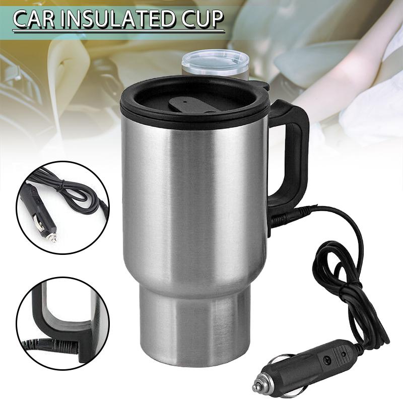 

PDTO New Insulated Heated Travel Mug 12V Car Connector Flask Plug In Cup Tea Coffee