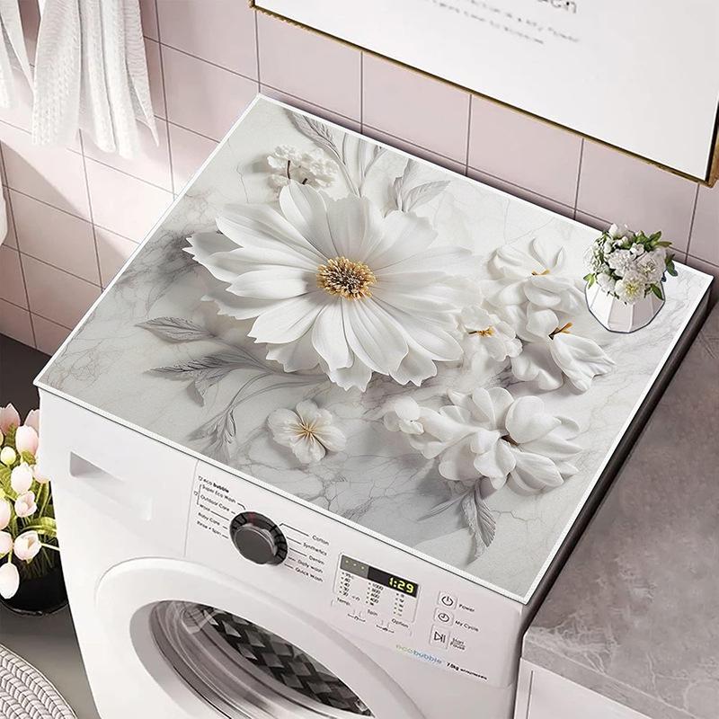 TEMU Floral Print Dustproof Washing Machine & Dryer Pad - Water-Absorbing, Non-Slip, Decorative Sunscreen Cover